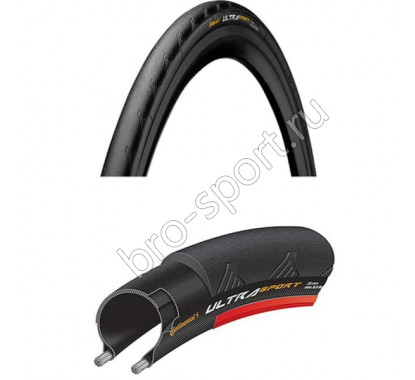 Велопокрышка 28' Continental Ultra Sport 2 foldable black/red 3/180Tpi 700x25mm/660000